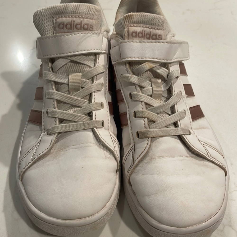 Girls Adidas Rose Gold Court Shoes Size 3